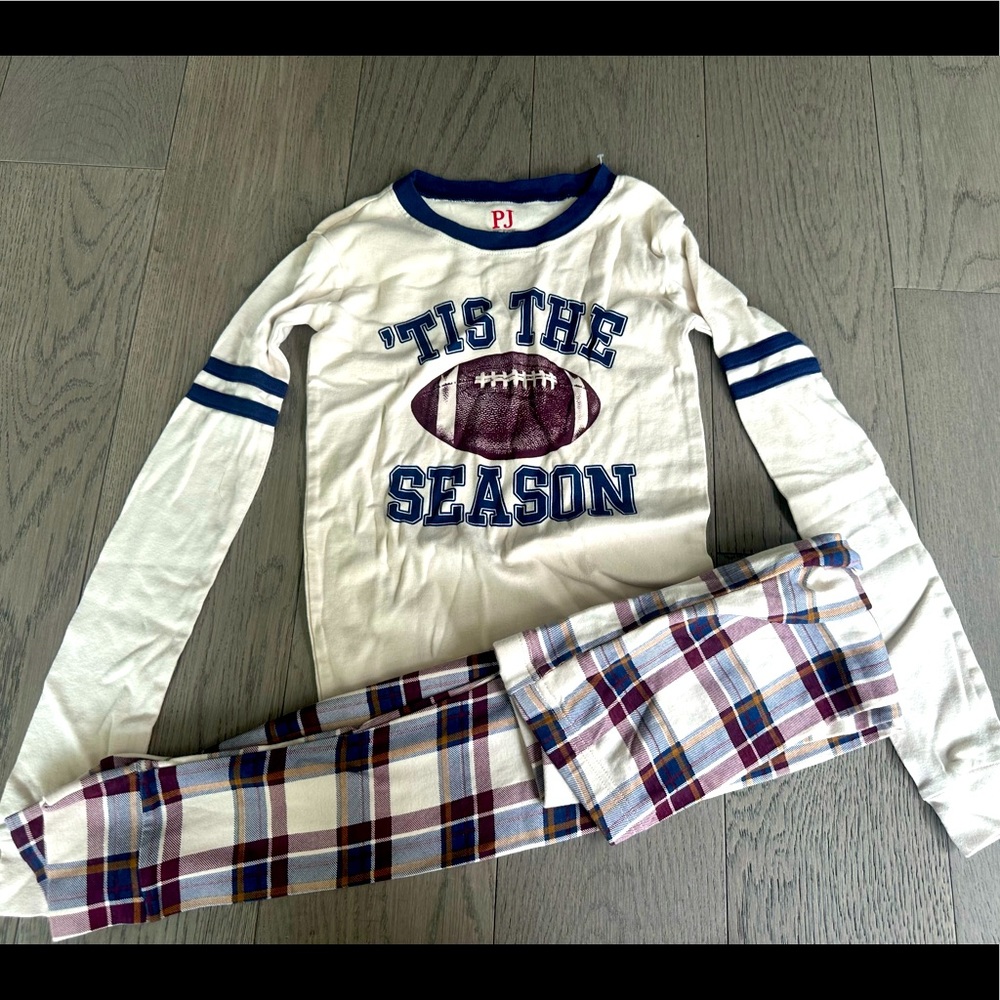 'Tis The Season Girls Pajama Set - White & Plaid